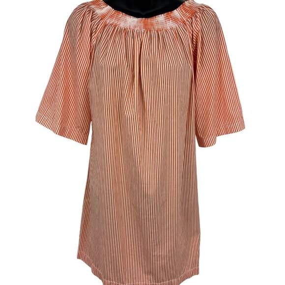 TRINA TURK Womens Orange White Stripe Size Medium Short Sleeve Peasant Dress EUC - Picture 1 of 9